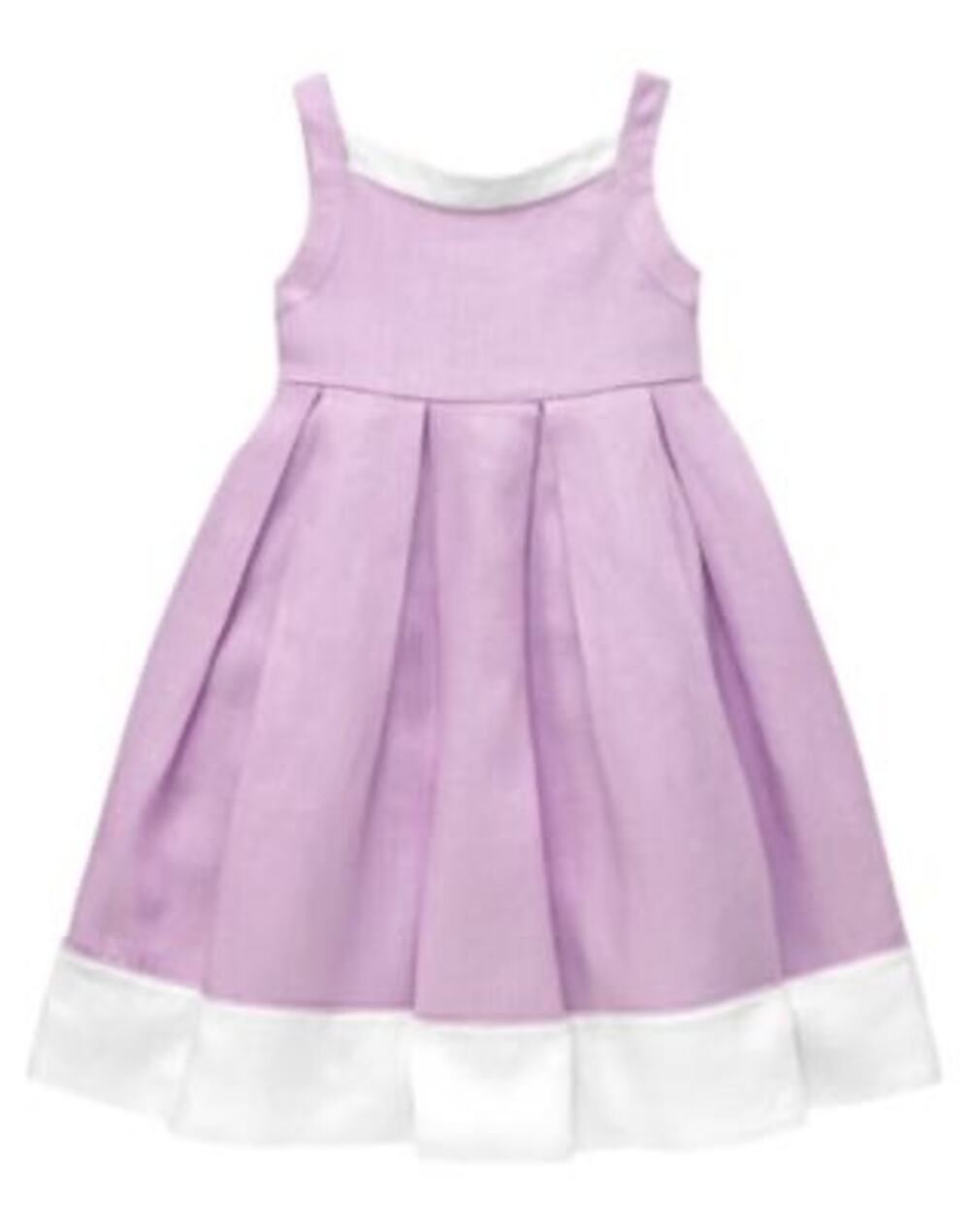 Janie and Jack Lavender 100% Linen Sleeveless Pleated Dress White Trim 0-3 Month